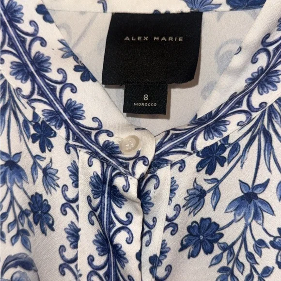 Alex Marie Wren Flor Blue Chinoiserie Scroll Mini Dress tie belt size 8 medium - Picture 5 of 12